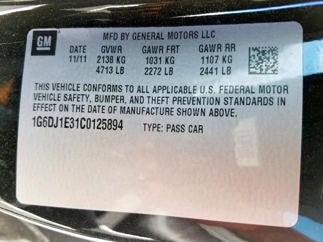 1G6DJ1E31C0125894 - 2012 CADILLAC CTS PERFOR BLACK photo 10