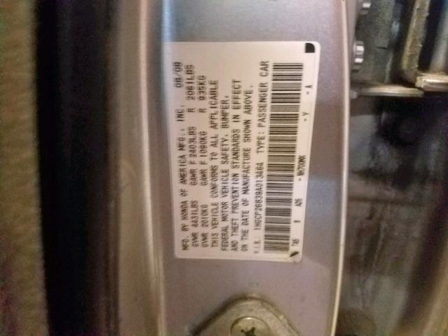 1HGCP26839A013464 - 2009 HONDA ACCORD EXL SILVER photo 10