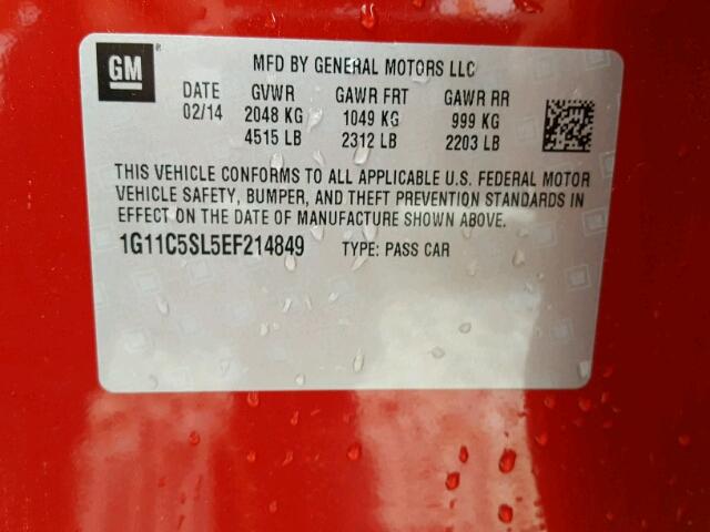 1G11C5SL5EF214849 - 2014 CHEVROLET MALIBU 1LT RED photo 10