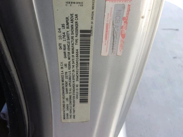 3VWCM31Y55M316664 - 2005 VOLKSWAGEN NEW BEETLE ვერცხლისფერი ფოტო 10