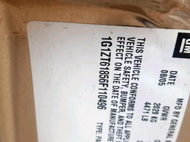 1G1ZT61856F110496 - 2006 CHEVROLET MALIBU MAX 金色 照片 10