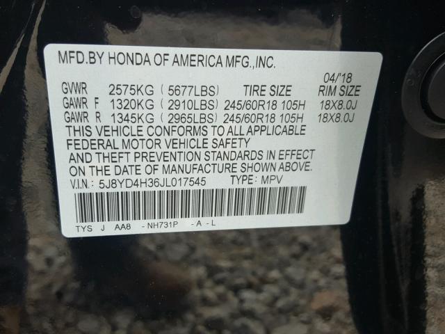 5J8YD4H36JL017545 - 2018 ACURA MDX BLACK photo 10