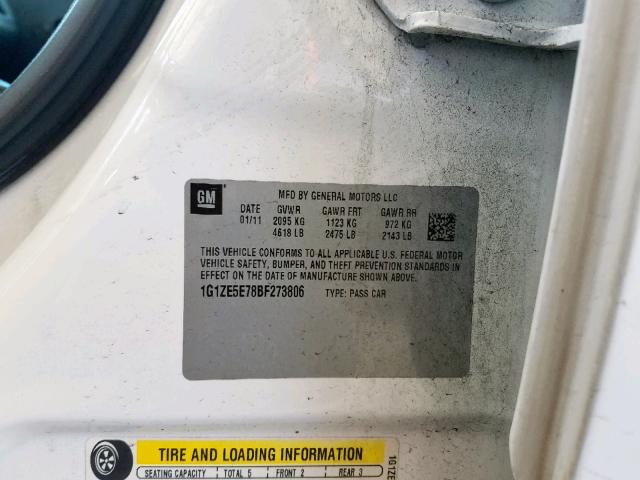 1G1ZE5E78BF273806 - 2011 CHEVROLET MALIBU LTZ თეთრი ფოტო 10