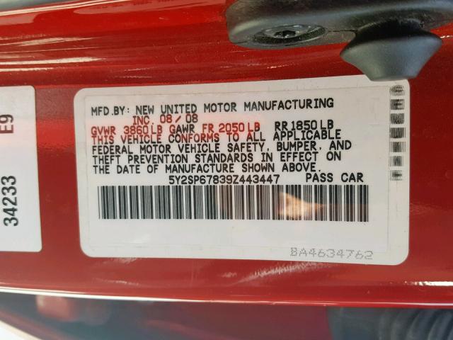 5Y2SP67839Z443447 - 2009 PONTIAC VIBE RED photo 10