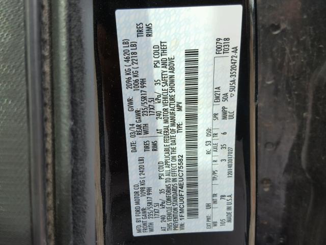 1FMCU0F74EUC75582 - 2014 FORD ESCAPE S BLACK photo 10