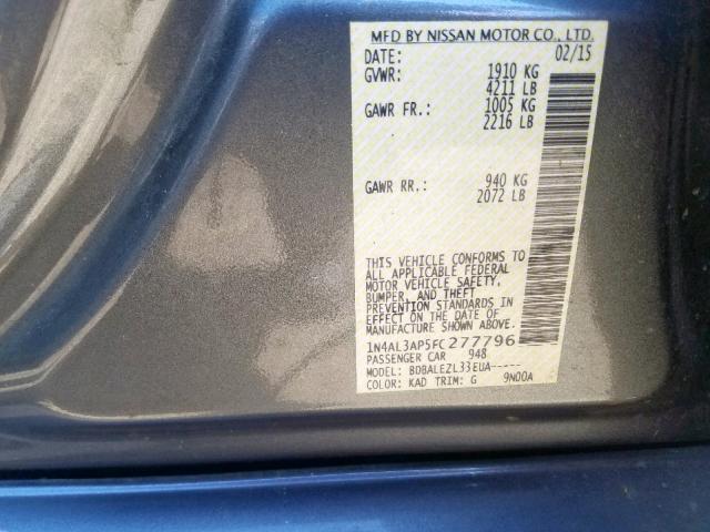 1N4AL3AP5FC277796 - 2015 NISSAN ALTIMA 2.5 GRAY photo 10