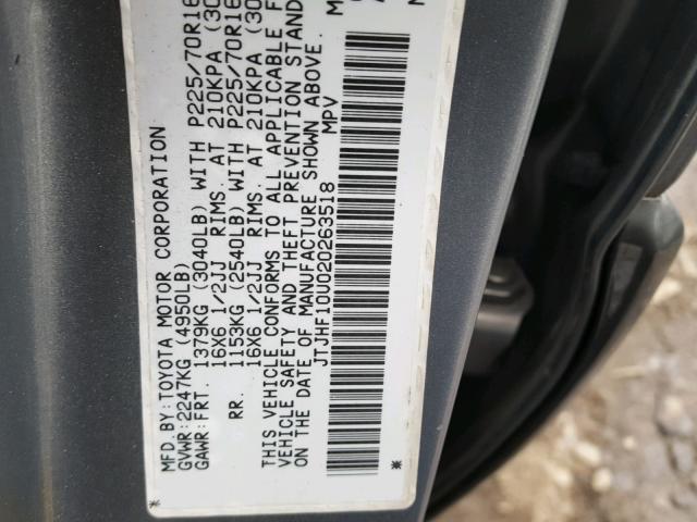 JTJHF10U020263518 - 2002 LEXUS RX 300 GRAY photo 10