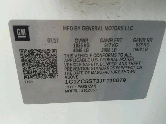 1G1ZC5ST3JF110079 - 2018 CHEVROLET MALIBU LS 白色 照片 10