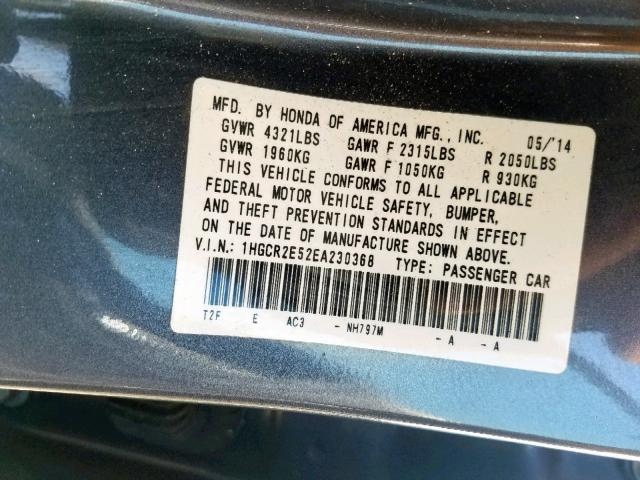 1HGCR2E52EA230368 - 2014 HONDA ACCORD SPO CHARCOAL photo 10