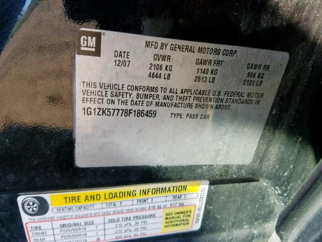 1G1ZK57778F186459 - 2008 CHEVROLET MALIBU LTZ შავი ფოტო 10