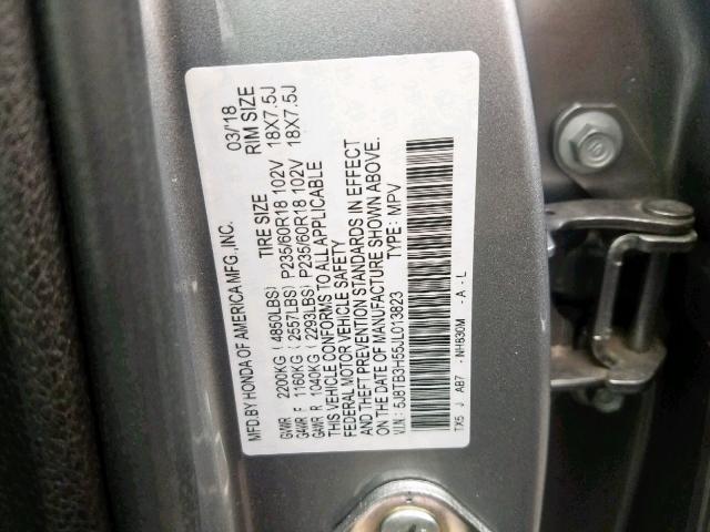 5J8TB3H55JL013823 - 2018 ACURA RDX TECHNO SILVER photo 10