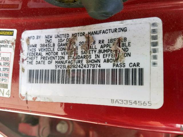 5Y2SL62824Z437974 - 2004 PONTIAC VIBE RED photo 10