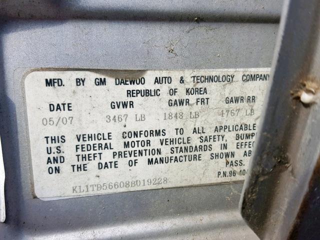 KL1TD56608B019228 - 2008 CHEVROLET AVEO BASE Күміс фото 10