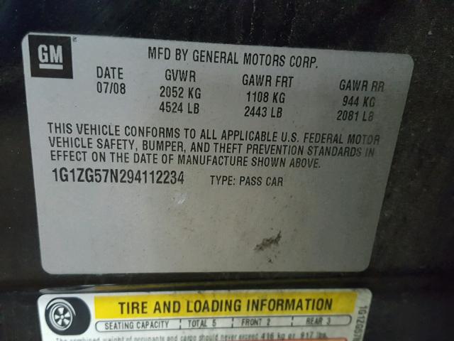 1G1ZG57N294112234 - 2009 CHEVROLET MALIBU LS 黑色 照片 10