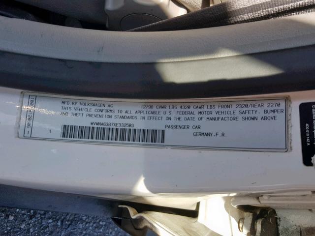 WVWNA63B7XE332503 - 1999 VOLKSWAGEN PASSAT GLS WHITE photo 10