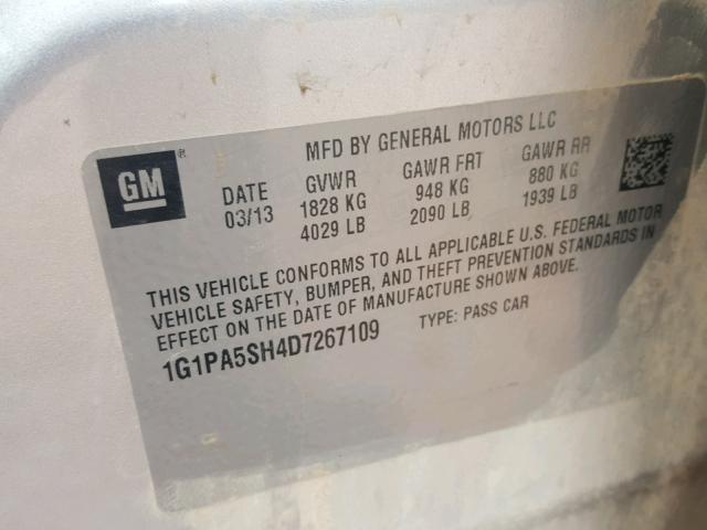 1G1PA5SH4D7267109 - 2013 CHEVROLET CRUZE LS SILVER photo 10