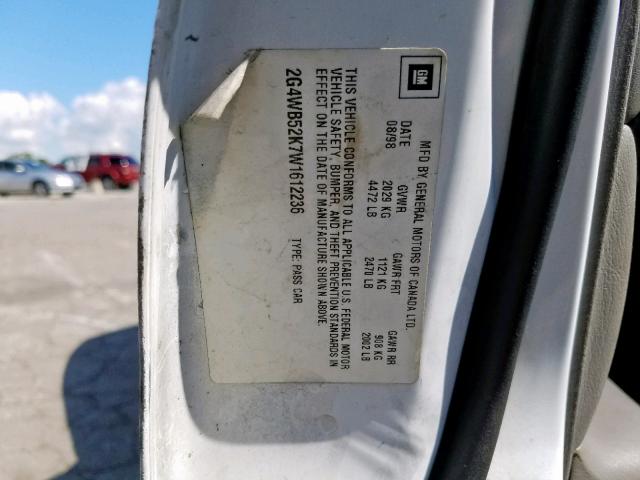 2G4WB52K7W1612236 - 1998 BUICK REGAL LS WHITE photo 10