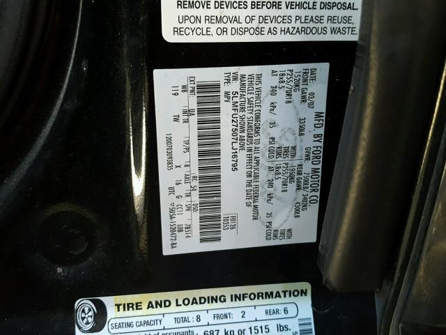 5LMFU27507LJ16795 - 2007 LINCOLN NAVIGATOR Қара фото 10