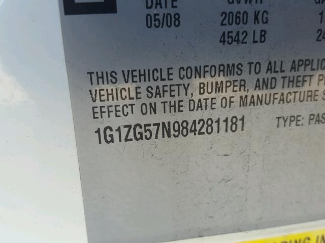 1G1ZG57N984281181 - 2008 CHEVROLET MALIBU LS WHITE photo 10