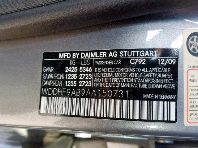 WDDHF9AB9AA150731 - 2010 MERCEDES-BENZ E 550 4MAT SILVER photo 10