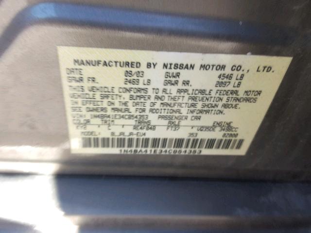 1N4BA41E34C854353 - 2004 NISSAN MAXIMA SE TAN photo 10