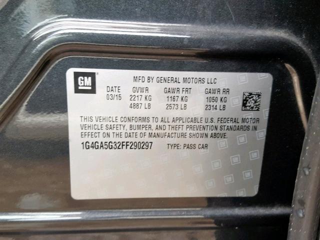 1G4GA5G32FF290297 - 2015 BUICK LACROSSE BLACK photo 10