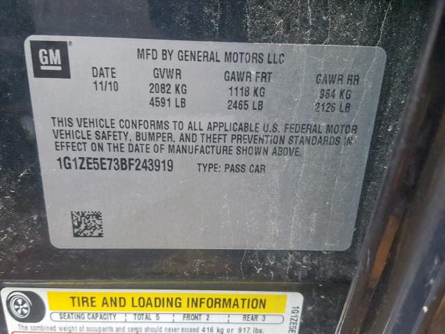 1G1ZE5E73BF243919 - 2011 CHEVROLET MALIBU LTZ 黑色 照片 10