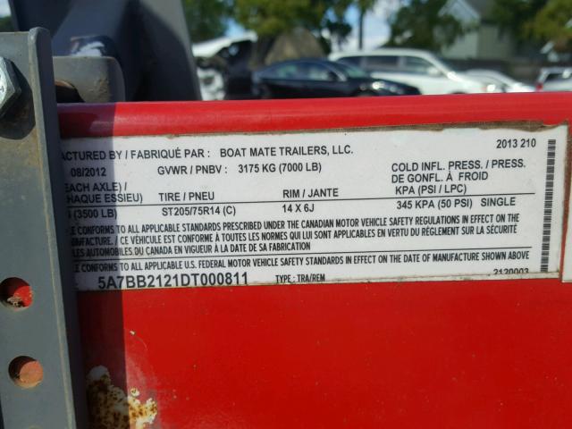 5A7BB2121DT000811 - 2013 BOAT TRAILER RED photo 10