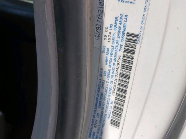 3VWCK21C31M429754 - 2001 VOLKSWAGEN NEW BEETLE თეთრი ფოტო 10