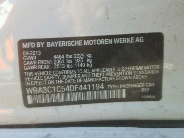 WBA3C1C54DF441194 - 2013 BMW 328 I SULE WHITE photo 10