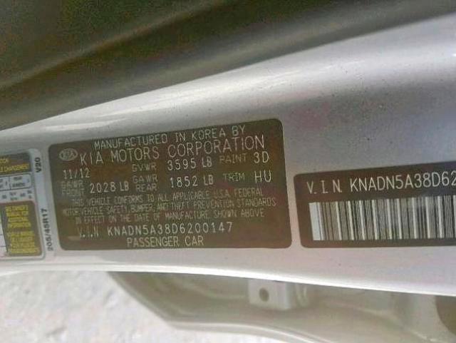 KNADN5A38D6200147 - 2013 KIA RIO EX SILVER photo 10