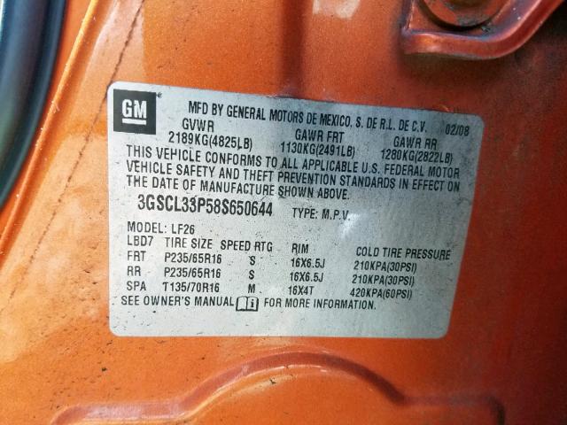 3GSCL33P58S650644 - 2008 SATURN VUE XE ORANGE photo 10