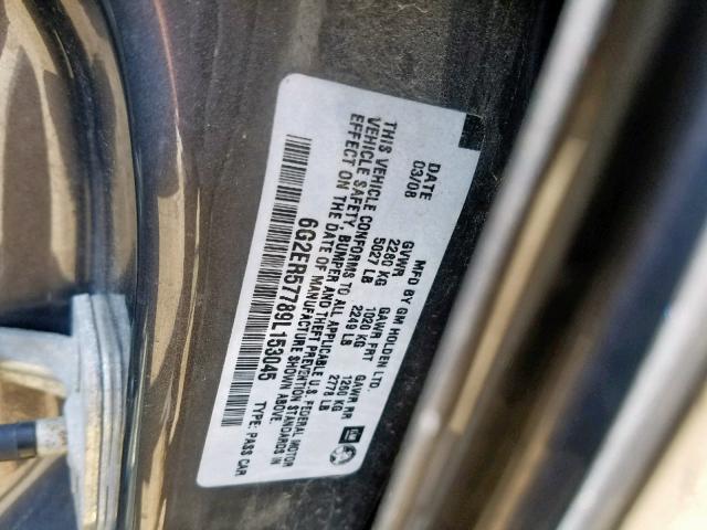 6G2ER57789L153045 - 2009 PONTIAC G8 GRAY photo 10