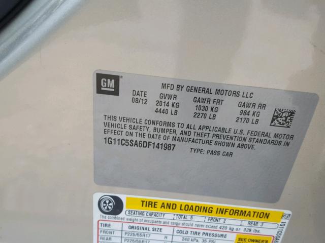 1G11C5SA6DF141987 - 2013 CHEVROLET MALIBU 1LT 金色 照片 10