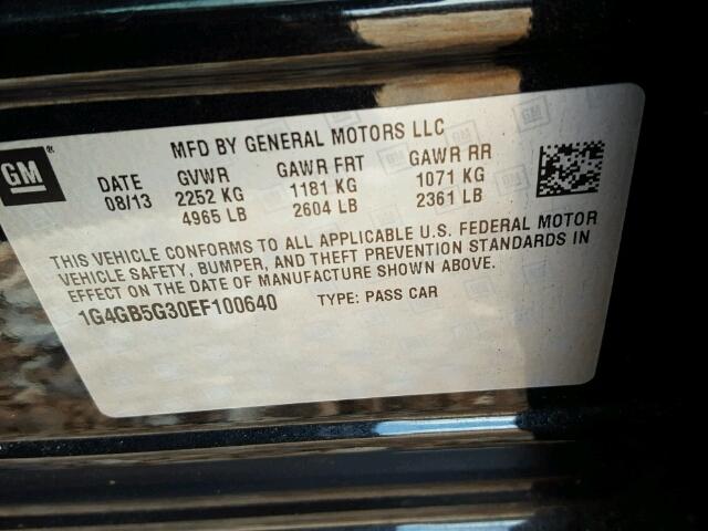 1G4GB5G30EF100640 - 2014 BUICK LACROSSE BLACK photo 10