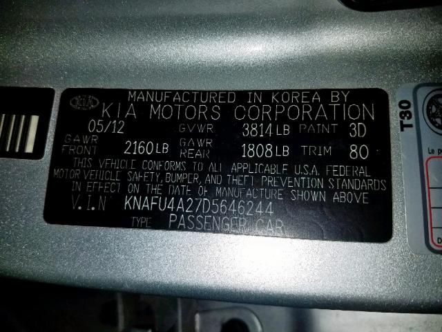 KNAFU4A27D5646244 - 2013 KIA FORTE EX SILVER photo 10