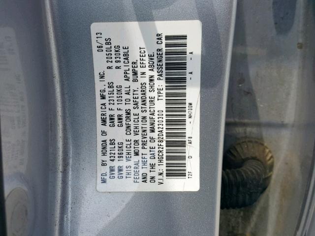 1HGCR2F82DA230300 - 2013 HONDA ACCORD EXL SILVER photo 10