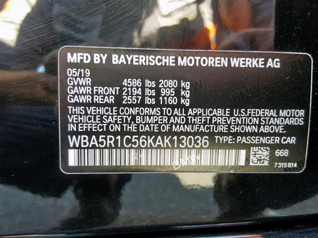 WBA5R1C56KAK13036 - 2019 BMW 330I BLACK photo 10