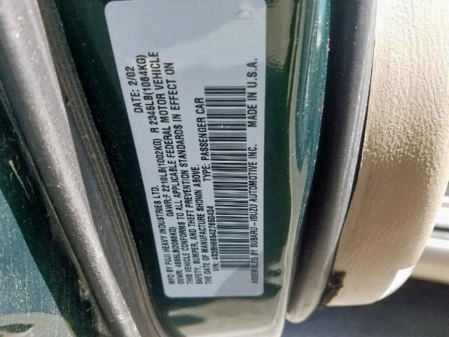 4S3BH665427650404 - 2002 SUBARU LEGACY OUT GREEN photo 10