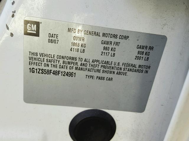 1G1ZS58F48F124961 - 2008 CHEVROLET MALIBU LS 白色 照片 10