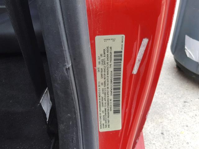 3VWPW31C28M503204 - 2008 VOLKSWAGEN NEW BEETLE 红色 照片 10