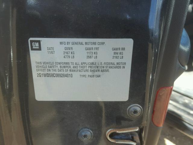 2G1WD58C089284010 - 2008 CHEVROLET IMPALA SUP შავი ფოტო 10