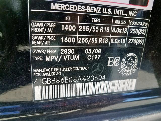 4JGBB86E08A423604 - 2008 MERCEDES-BENZ ML 350 BLACK photo 10