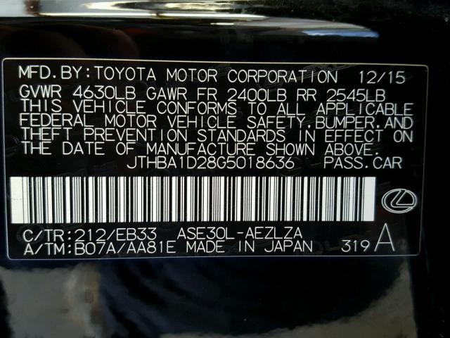 JTHBA1D28G5018636 - 2016 LEXUS IS 200T BLACK photo 10