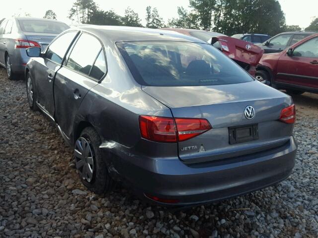 3VW1K7AJ6FM306265 - 2015 VOLKSWAGEN JETTA BASE GRAY photo 3