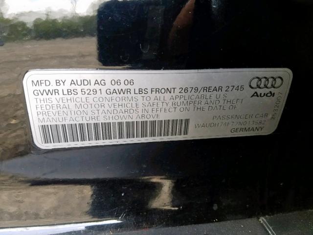 WAUDH74F77N013582 - 2007 AUDI A6 3.2 QUA BLACK photo 10