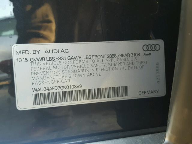 WAU34AFD7GN010889 - 2016 AUDI A8 L QUATT BLACK photo 10