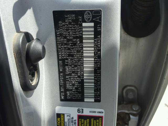 2T1KU4EE6AC274710 - 2010 TOYOTA COROLLA MA SILVER photo 10