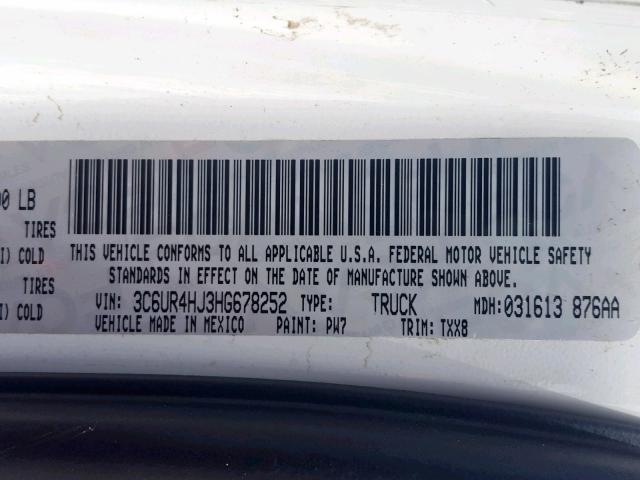 3C6UR4HJ3HG678252 - 2017 RAM 2500 ST WHITE photo 10