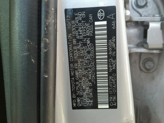 JTDKDTB34D1055007 - 2013 TOYOTA PRIUS C SILVER photo 10